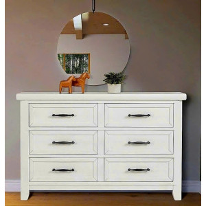 Soho White : Tủ Ngang 6 Ngăn Kéo - Màu Trắng Weathered